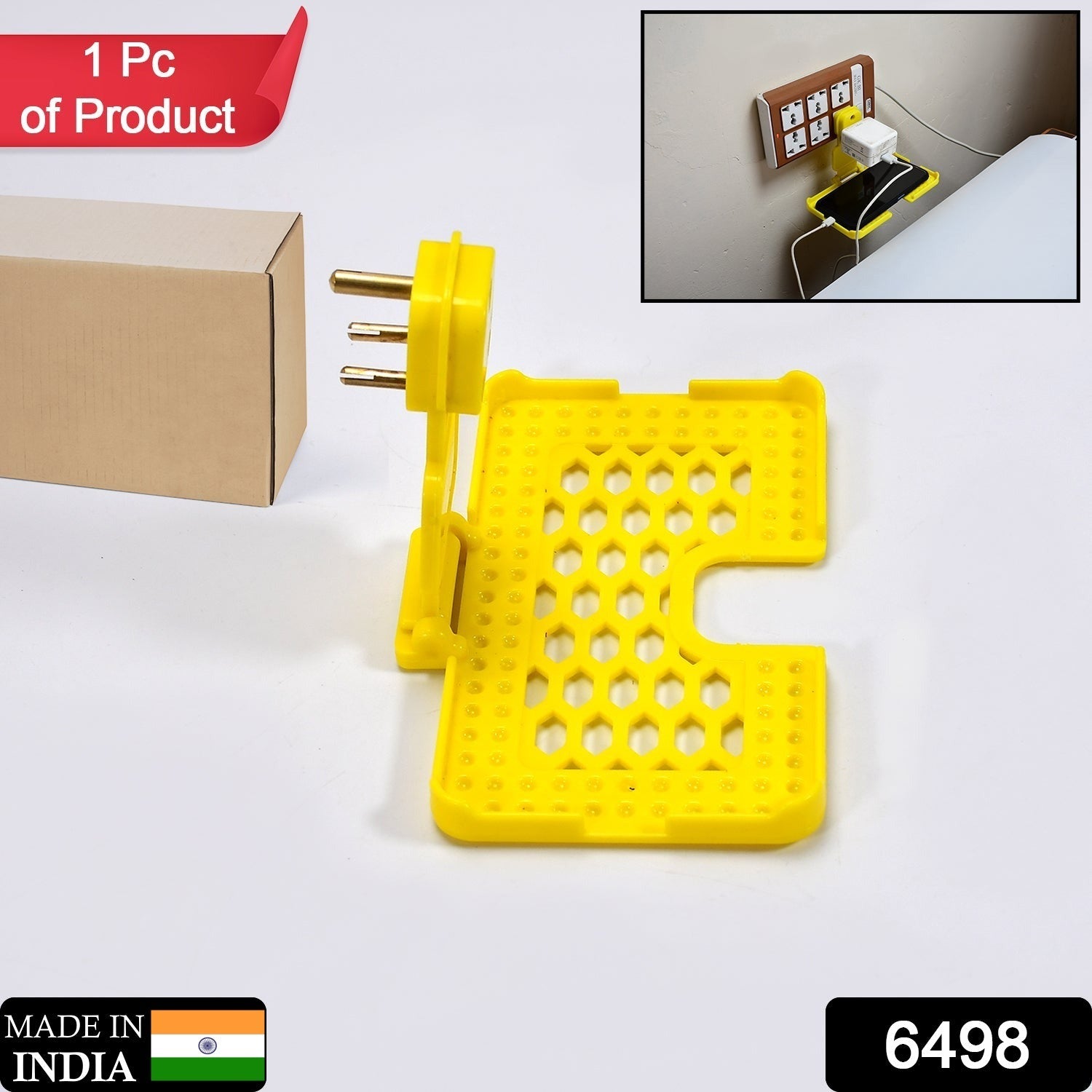 Yellow wall holder stand for mobile charging. Yellow wall holder stand for mobile charging.